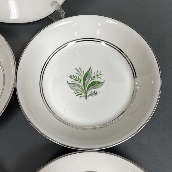 Pope Gosser Encore Soup Cereal Bowls Platinum Trim 7 5/8" across Lot of 5 - Picture 4 of 9
